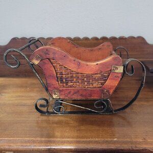 Wood, Wicker and Metal Vintage Sleigh Rustic Christmas Table Decoration